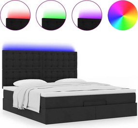 vidaXL Οθωμανικό κρεβάτι με στρώμα &amp; LEDs Μαύρο ύφασμα 180x200cm