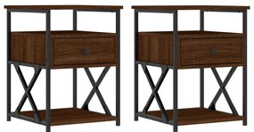 vidaXL Κομοδίνα 2 τεμ. Καφέ Δρυς 40x42x55 εκ. από Επεξεργασμένο Ξύλο