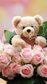 Intra Συλλεκτικό Ξύλινο Παζλ Plywood  4mm - Teddy Bear ανάμεσα σε ροζ τριαντάφυλλα και πράσινο Σε Ξύλινο Κουτί - Διαστάσεις: 10x10 cm – 25 κομμάτια