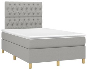 Κρεβάτι Boxspring με Στρώμα Ανοιχτό Γκρι 120x190 εκ. Υφασμάτινο - Γκρι