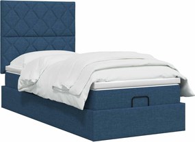 vidaXL Κρεβάτι Ottoman με Στρώμα και LED Μπλε 90 x 200 cm Ύφασμα