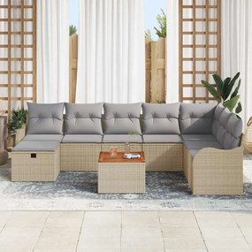 vidaXL Σετ Καναπέ Κήπου με μαξιλάρι 9 pcs Μπεζ συνθετικό ρατάν