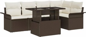 vidaXL Σετ Καναπέ Κήπου με μαξιλάρι 6 pcs Καφέ Πολυ ράταν