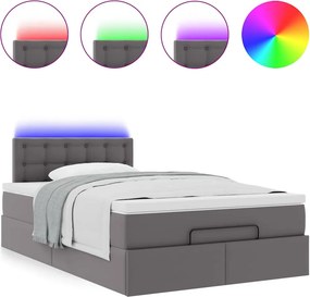 vidaXL Οθωμανικό κρεβάτι με στρώματα &amp; LEDs Γκρι Faux Leather