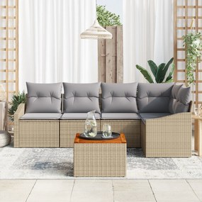 vidaXL Σετ Καναπέ Κήπου 6 Τεμαχίων με Μαξιλάρια Μπεζ Πολυρατάν Ακακία