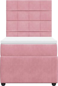 vidaXL Κρεβάτι Boxspring με Στρώμα Ροζ 90x200 εκ. Βελούδινο