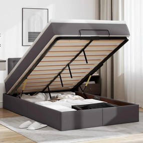 vidaXL Οθωμανικό κρεβάτι με στρώματα &amp; LEDs Γκρι Faux Leather