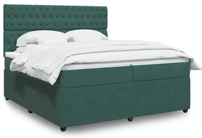 vidaXL Κρεβάτι Boxspring με Στρώμα Σκούρο Πράσινο 200x200εκ. Βελούδινο