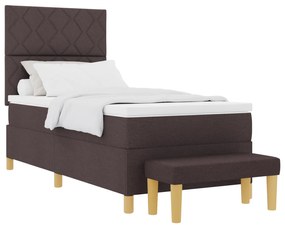 vidaXL Κρεβάτι Box Spring από  με Στρώμα και Πάγκο Σκοτεινών Καφέ 90x200 εκ Υφάσματος