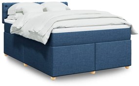 Κρεβάτι Boxspring με Στρώμα Μπλε 160x200 εκ. Υφασμάτινο - Μπλε