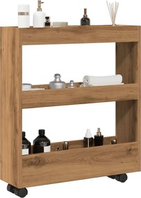 vidaXL Τρόλεϊ Αποθήκευσης Στενό 3 Επιπέδων Αρτισιανή Δρυς Επεξ. Ξύλο