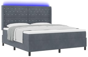 vidaXL Κρεβάτι Box Spring με Στρώμα & LED Γκρι Σκούρο 180x200 εκ Βελούδο
