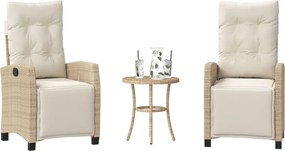vidaXL Σετ Επίπλων Bistro 3 τεμ. Μπεζ Συνθετικό Ρατάν με Μαξιλάρια