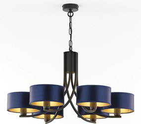 Κρεμαστό Πολύφωτο Arthur Φ78cm Μαύρο με Μπλε Ύφασμα