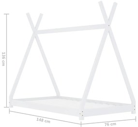vidaXL Πλαίσιο Κρεβατιού Παιδικό Λευκό 70 x 140 εκ. Μασίφ Ξύλο Πεύκου