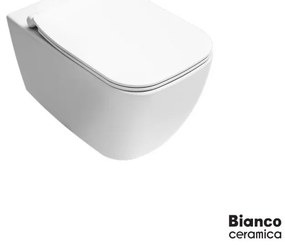 Bianco Ceramica Mizo Rimless Λεκάνη κρεμαστή Με Κάλυμμα Βακελίτη Slim Soft Close Αποσπώμενο White Matt 51,5cm