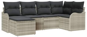 vidaXL Σετ Καναπέ Κήπου με μαξιλάρι 6 pcs Ανοιχτό γκρι Πολυ ράταν