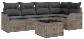 vidaXL Σετ Καναπέ Κήπου με μαξιλάρι 6 pcs Γκρι Πολυ ράταν