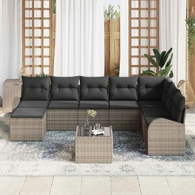 vidaXL Σετ Καναπέ Κήπου με μαξιλάρι 9 pcs Γκρι Πολυ ράταν