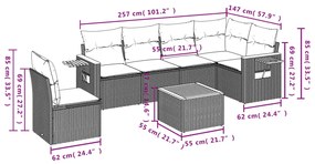 vidaXL Σετ Σαλονιού Κήπου 7 τεμ. Γκρι Συνθετικό Ρατάν με Μαξιλάρια