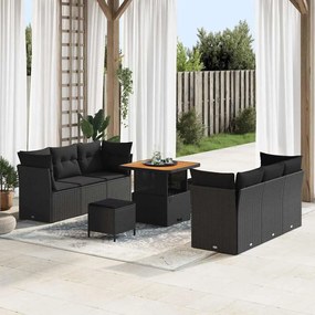 vidaXL Σετ Καναπέ Κήπου Ρυθμιζόμενο ύψος 9 pcs Μαύρο συνθετικό ρατάν