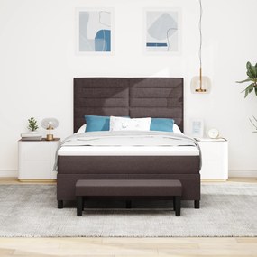 vidaXL Κρεβάτι Box Spring με Στρώμα & Πάγκο Σκούρο Καφέ 140x190 εκ. Ύφασμα
