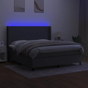 Κρεβάτι Boxspring με Στρώμα &amp; LED Σκ.Γκρι 180x200 εκ Υφασμάτινο - Γκρι