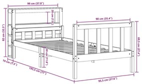 Πλαίσιο Κρεβατιού Κεφαλάρι Καφέ Κεριού 90x190 εκ. Μασίφ Πεύκο - Καφέ