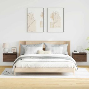 vidaXL Κομοδίνα Επιτοίχια με Φώτα LED 2 τεμ. Καφέ Δρυς