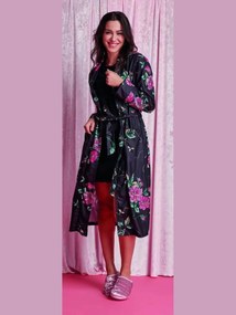Amo la Casa Γυναικεία Μακρυά Ρόμπα Fleece Super Soft - Desiree Μαύρο Φλοράλ
