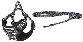 Dogness walking set leash+harness for dog (black and white)