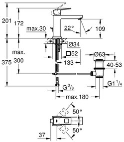 Μπαταρία νιπτήρα Grohe Eurocube M-size-Anthraki Mat