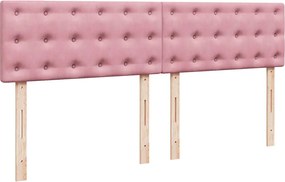 vidaXL Κρεβάτι Boxspring με Στρώμα Ροζ 200x200 εκ. Βελούδινο
