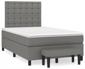 Κρεβάτι Boxspring με Στρώμα Σκούρο Γκρι 120x190 εκ Υφασμάτινο