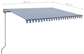 Τέντα Αυτόματη με LED &amp; Αισθ. Ανέμου Μπλε / Λευκό 4 x 3,5 μ. - Μπλε