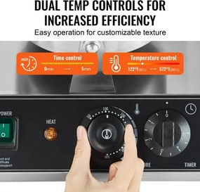 VEVOR Commercial Waffle Maker Dual-Head Round Waffle Iron 2460W Non-Stick