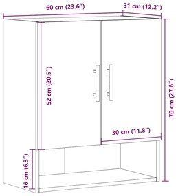 Ντουλάπι Τοίχου Παλιό Ξύλο 60 x 31 x 70 εκ. Επεξεργασμένο Ξύλο - Καφέ