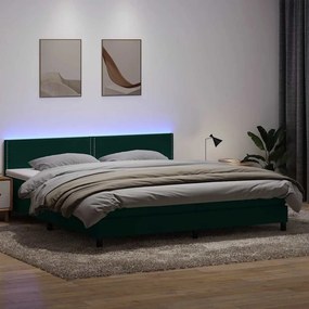 vidaXL Κρεβάτι Boxspring με Στρώμα &amp; LED σκούρο πράσινο 180x220cm Βελούδινο
