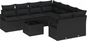 vidaXL Σετ Καναπέ με μαξιλάρι 9 pcs Μαύρο συνθετικό ρατάν