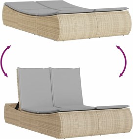 vidaXL Ξαπλώστρα Διπλή Μπεζ από Συνθετικό Ρατάν με Μαξιλάρια