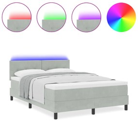 vidaXL Κρεβάτι Με Βατράχι και Στρώμα & Λαμπάκια Ανοιχτό Γκρι 160x200 εκ. Βελούδο