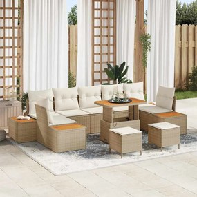 vidaXL Σετ Καναπέ Κήπου με μαξιλάρι 10 pcs Μπεζ Πολυ ράταν
