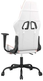 vidaXL Καρέκλα Gaming Μασάζ Υποπόδιο Λευκό & Ροζ από Συνθετικό Δέρμα