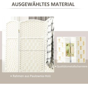 HOMCOM Διαχωριστικό χώρου, 4 πτυσσόμενο διαχωριστικό, σχέδιο πλέξης, ξύλο πεύκου, λευκό