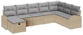 vidaXL Σετ Καναπέ Κήπου με μαξιλάρι 8 pcs Μπεζ Πολυ ράταν