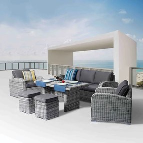 BELMAR Set Σαλόνι Τραπεζαρία ALU: Τραπέζι 3Θέσιο 2 Σκαμπό 2 Πολυθρόνες,Wicker Grey White  Τραπέζι:140x80x70cm &amp; 7 Θέσεις [-Γκρι-] [-Wicker-, -Αλουμίνιο-] Ε6851