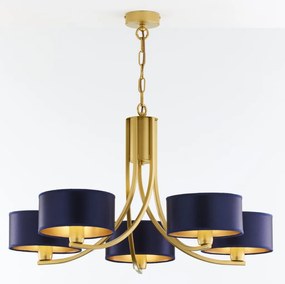 Κρεμαστό Πολύφωτο Arthur Φ75cm Χρυσό με Μπλε Ύφασμα