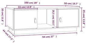 Τραπεζάκι Σαλονιού Γκρι 100x50x35 εκ. από Μασίφ Ξύλο Πεύκου - Γκρι