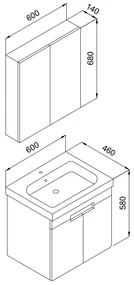 Πάγκος TREND Ανθρακί MDF 18mm Λάκα 60 S3BTREN060AB 60x46x58cm
