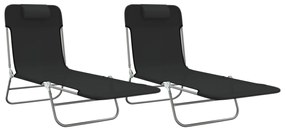 vidaXL Ξαπλώστρες Πτυσσόμενες 2 τεμ. Μαύρες από Textilene &amp; Ατσάλι
